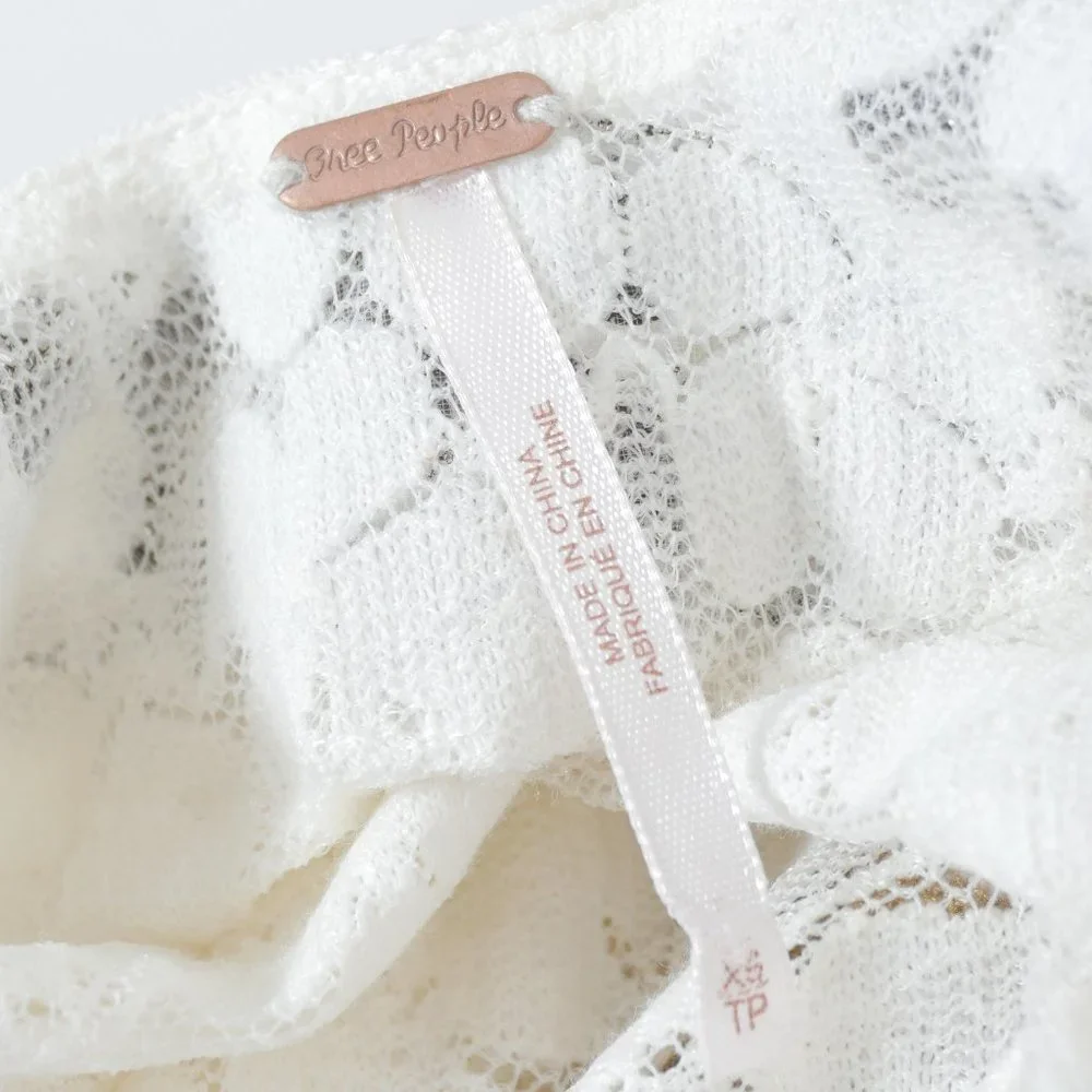 Free People White Lace Long Sleeve Bronze Beaded Silver Sequin SZ XS Top Blouse - Picture 7 of 7